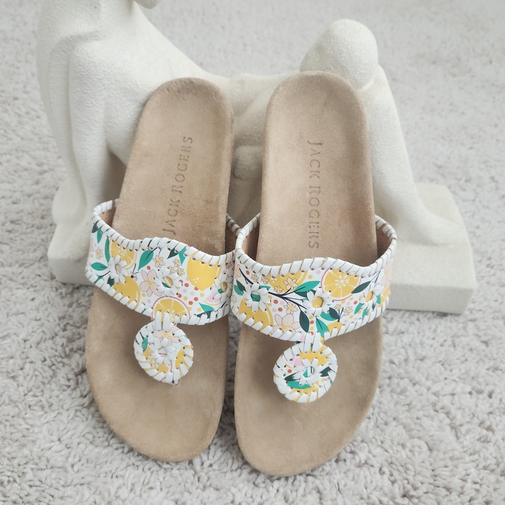 Jack Rogers Women's Floral Sandals - White and Yellow